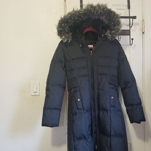 Larry Levine Faux Fur Trim Maxi Puffer Coat